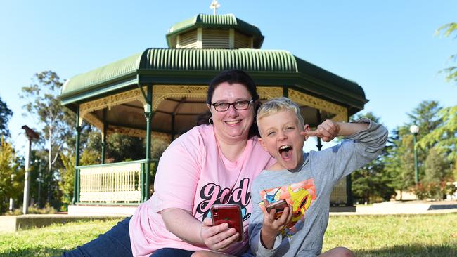 Annika Loci is pushing for Melbourne to host a Pokemon GO festival. Annika with her son Billy at Hookey Park in Mooroolbark. Picture: Josie Hayden