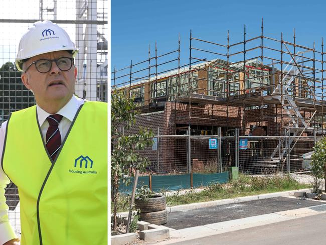 Prime Minister Anthony Albanese, and a home under construction