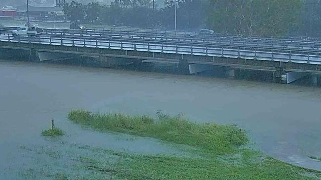 Floodwater at Stoney Creek along the Bruce Highway, near Mount Low is rising . Pictured at 2:04pm Friday. Picture: Townsville Local Disaster Management Group Dashboard.