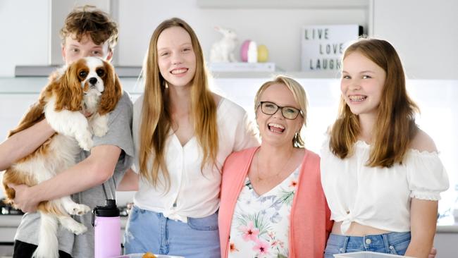 The Organised Housewife, Katrina Springer, at home with her three teenage children and dog.