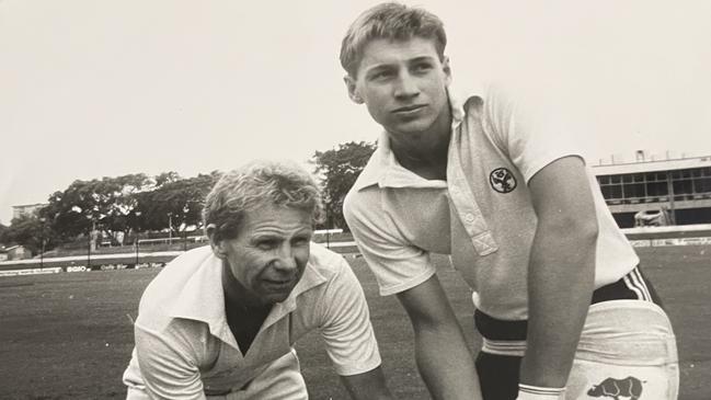 Cricketer Dean Reynolds, right, practising with his father Ray