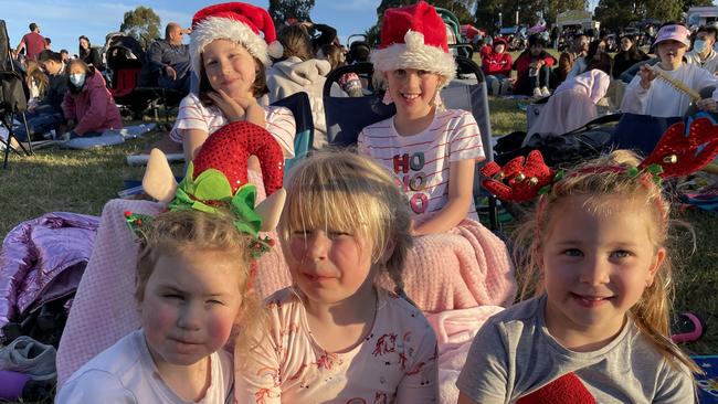 Mila, Emmy, Avery, Mika and Sienna hang out at the Manningham 2022 Carols at Ruffey Lake Park.