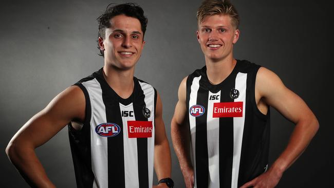 Trent Bianco and Jay Rantall after being drafted to the Collingwood football club. Pic: Michael Klein