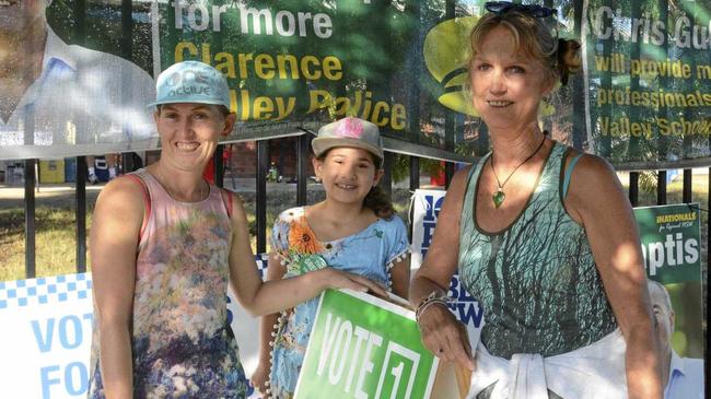 FAMILY AFFAIR: Shanna, Sianna and Julie outside the polling station. Picture: Tim Jarrett