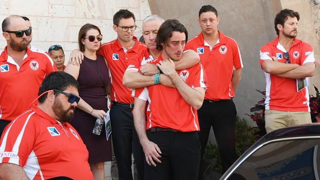 Waratah Football Club members farewelled Alexander Aurrichio funeral at the St Mary's Star of the Sea Cathedral. Picture KATRINA BRIDGEFORD.