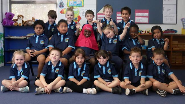 My First Year 2022: Riverview State School Prep E class (Top row: Amber-Lee, Abbey-Rose, Hugo, Nate, Christian. Middle: Ti'uharne, Sarai, Sitwat, Rosie, Grace, Malo. Bottom: Delta, Tyron, Kiki, Sofie, George, Riley.)
