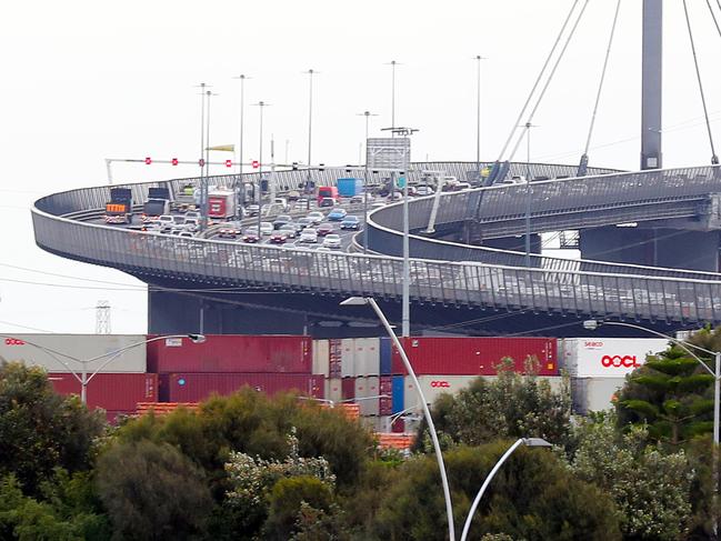 Roadworks on the Westgate Bridge in 2020. Picture: David Crosling