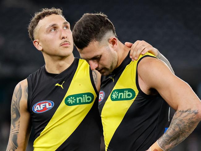 Shai Bolton and Jack Graham are two of the star Tigers weighing up their futures. Picture: Dylan Burns/AFL Photos via Getty Images