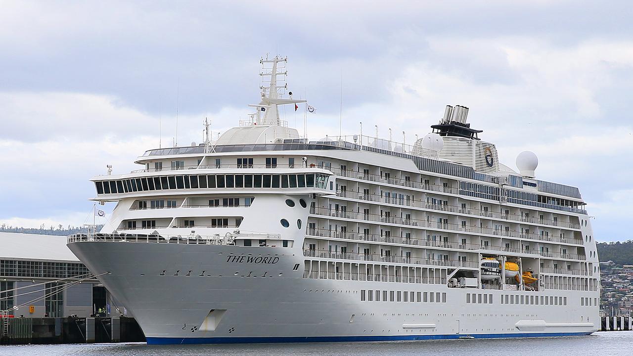 The World cruise ship at Macquarie Wharf in Hobart. Picture: Sam Rosewarne