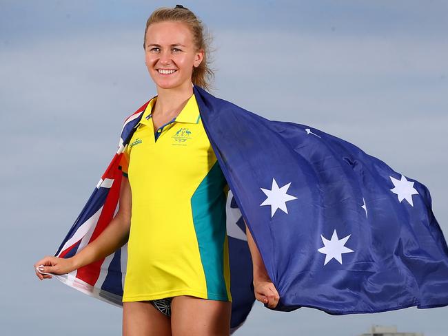 SUNDAYS ONLY........ Australian Swimmer Ariarne Titmus gets set for the Commonwealth Games on the Gold Coast. Pics Adam Head