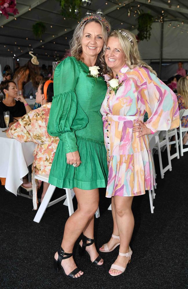 Lara Warren and Lauren Warner at Ladies Oaks Day, Caloundra. Picture: Patrick Woods.