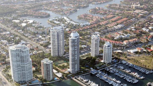 Generic aerial of the Gold Coast and development. Land's End to Biggera Waters.