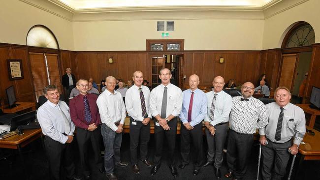 Gympie Council Hilary Smerdon, Dan Stewart, Glen Hartwig, Bob Leitch, Mick Curran, Bob Fredman, Mal Gear, Daryl Dodt and Mark McDonald. Picture: Renee Albrecht