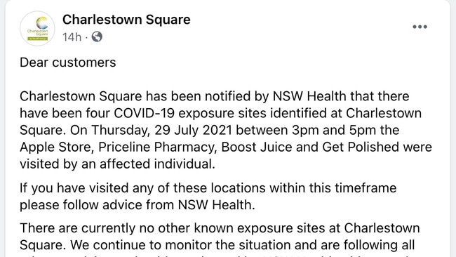 Slow health messaging left businesses to self-identify as exposure sites. Picture: Facebook.