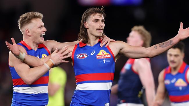 Second-year Bulldog Caleb Poulter has found consistency at senior level and had 23 disposals, seven tackles and a goal in the win over Melbourne. Picture: Mark Stewart