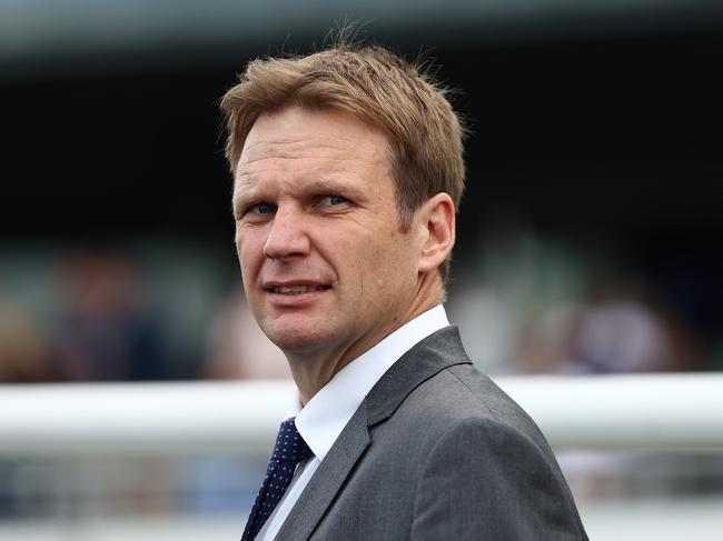 SYDNEY, AUSTRALIA - MAY 25: Trainer Bjorn Baker celebrates after Rachel King riding Iknowastar  wins Race 8 Fujitisu AirstageÃÂ during the "Sporting Chance Cancer Foundation Raceday" - Sydney Racing at Royal Randwick Racecourse on May 25, 2024 in Sydney, Australia. (Photo by Jeremy Ng/Getty Images)