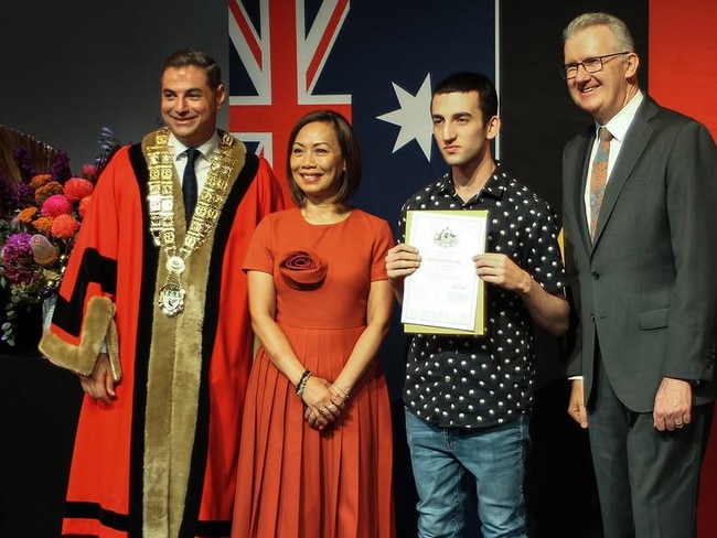 Tony Burke joins Dai Le and Liverpool Mayor Ned Manour during a citizenship ceremony at Casula Powerhouse Museum in Sydney, Friday, 21 February 2025.