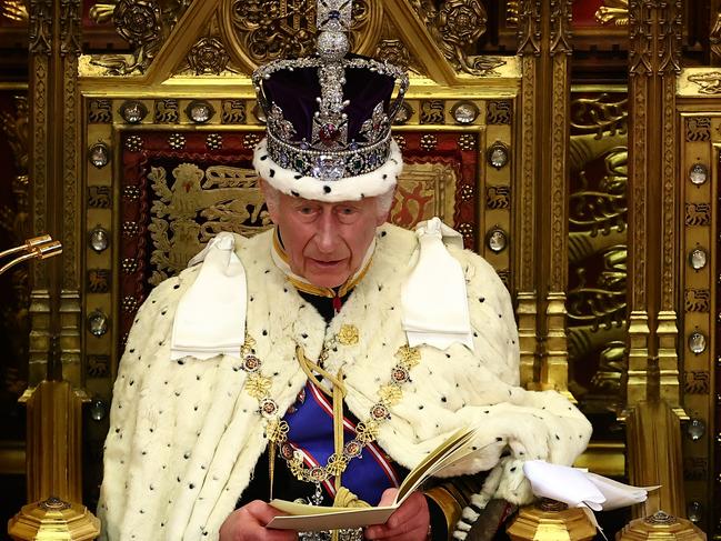 King Charles III, reads the King’s Speech from the The Sovereign’s Throne in the House of Lords chamber, during the State Opening of Parliament, on July 17, in London. The speech set out the new Labour government’s proposed legislation for the coming parliamentary session including the plan to axe 92 House of Lords seats retained for hereditary lawmakers. Picture: Henry Nicholls/Getty Images