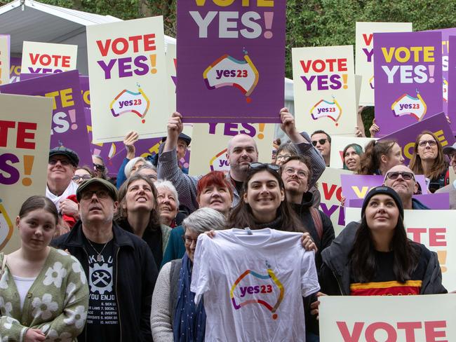 ADELAIDE, AUSTRALIA - Advertiser Photos JULY 2, 2023: The crowd at Come Together for Yes Hosted By Yes23 to support The Uluru Statement from the Heart at Carclew Arts, North Adelaide. Picture: Emma Brasier