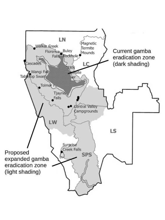 The proposed enlarged gamba grass eradication zone in Litchfield National Park. Picture: Rossiter-Rachor