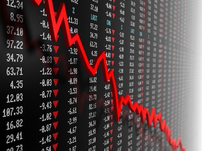 Stock market data with downtrend vector. 3d render.