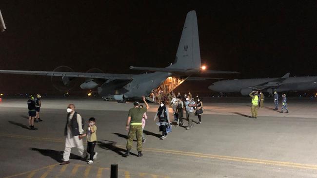 Passengers from the ADF’s Kabul evacuation. Picture: ADF/AFP