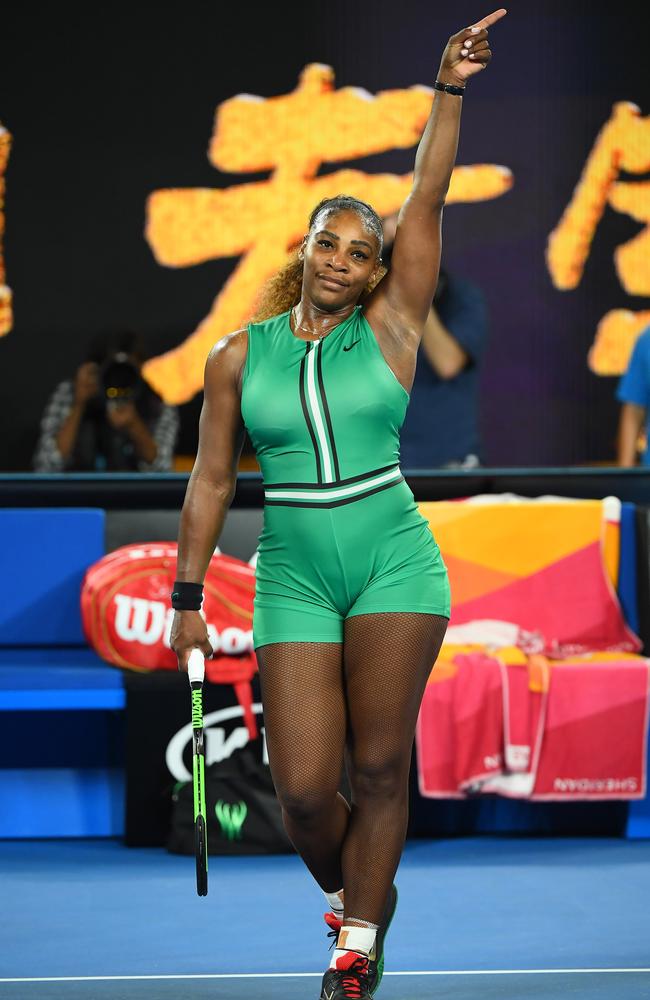 Serena Williams in her ‘Serena-tard’ during the Australian Open. Picture: Getty Images