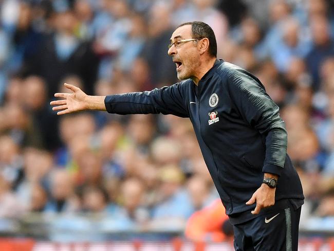 LONDON, ENGLAND - FEBRUARY 24:  Maurizio Sarri, Manager of Chelsea reacts during the Carabao Cup Final between Chelsea and Manchester City at Wembley Stadium on February 24, 2019 in London, England.  (Photo by Michael Regan/Getty Images)
