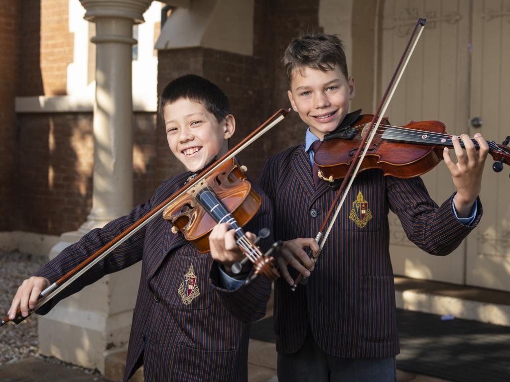 Toowoomba Anglican School students Henry Haase (left) and Mitchell Wysel before their duet in a section of the 78th City of Toowoomba Eisteddfod at The Empire, Saturday, July 27, 2024. Picture: Kevin Farmer