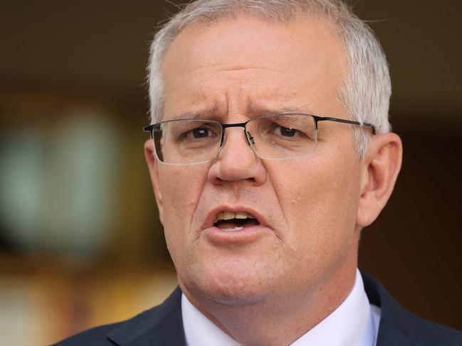 CANBERRA, AUSTRALIA - NewsWire Photos APRIL 10, 2022: Prime Minister Scott Morrison spoke to media at a press conference at Parliament House in Canberra.Picture: NCA NewsWire / Gary Ramage