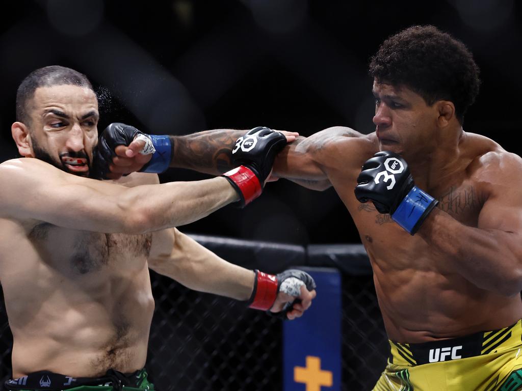 Gilbert Burns (R) was injured during his loss to Belal Muhammad (L) last year. Picture: Getty Images