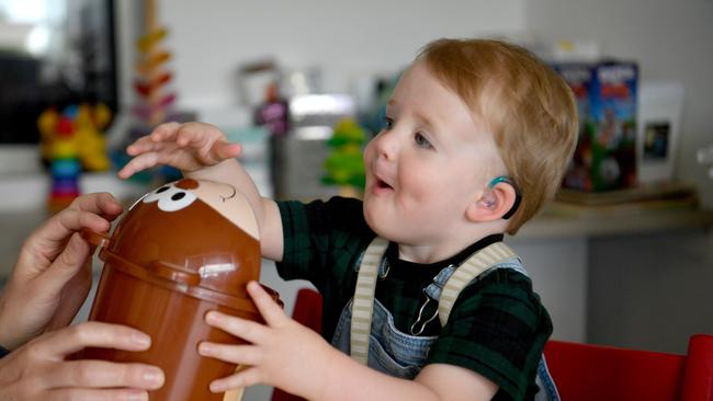 Teddy Dickinson, 17 months, at Hear and See at James Cook University. Picture: Evan Morgan