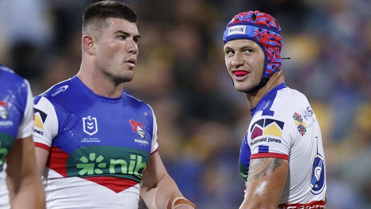 Kalyn Ponga was not happy after being pulled from the field by the NRL’s independent doctor. Picture: Getty Images.