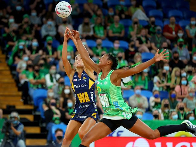 Stacey Francis-Bayman of the fever attempts to intercept the ball during the round one Super Netball match between West Coast Fever and Sunshine Coast Lightning. Picture: James Worsfold/Getty Images