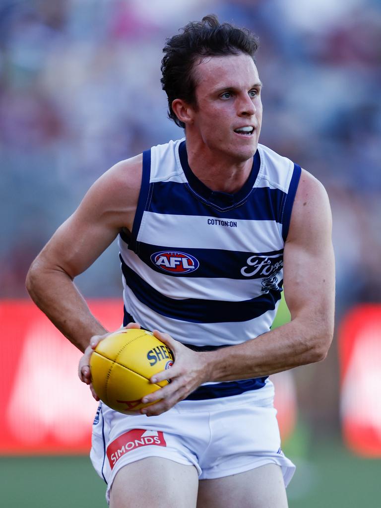 Max Holmes was dashing off half back in Geelong on Friday. Picture: Michael Willson/AFL Photos via Getty Images.