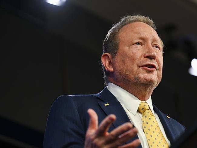 CANBERRA, AUSTRALIA, NewsWire Photos. FEBRUARY 26, 2024: Dr Andrew Forrest AO, Global Business and Philanthropic Leader, addresses the National Press Club of Australia in Canberra on "Power Shift: Why stepping beyond fossil fuels will secure our future (and not doing it will destroy it)". Picture: NCA NewsWire / Martin Ollman