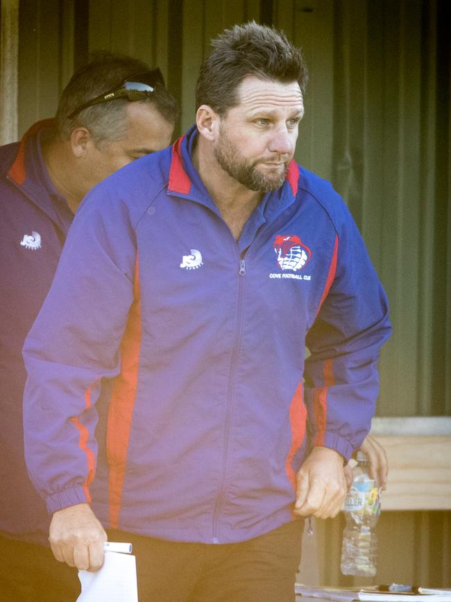 Justin Calderbank (pictured) has been replaced by Brett Badley as Cove coach. Picture: Matt Loxton.