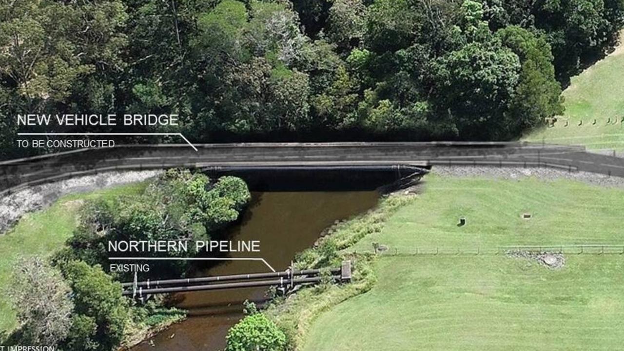 Artist impression shows proposed new road bridge as part of Lake Macdonald Dam’s first major upgrade in more than 40 years. Picture: Seqwater.