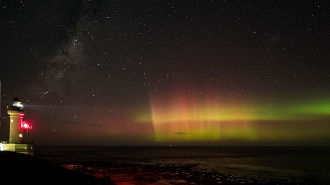 The Aurora Australis a result of collisions between energetic electrons and the southern hemisphere's version of the northern lights at another time. Picture: Kelly Clitheroe