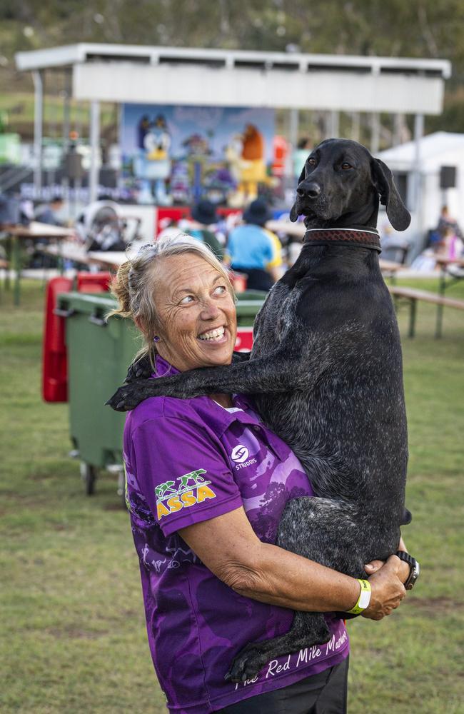 Elsa Why with Nina after competing in Dock Dogs at the Toowoomba Royal Show, Thursday, April 18, 2024. Picture: Kevin Farmer