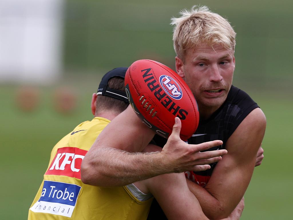 Billy Frampton training for the Pies. Picture: Michael Klein