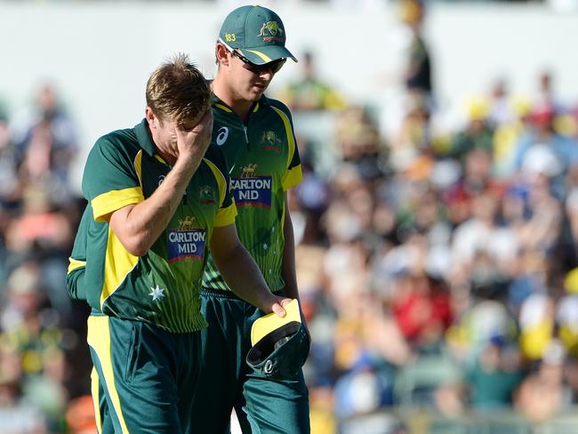 Faulkner was forced off the WACA Ground with a side strain on Sunday. Picture: Daniel Wilkins.