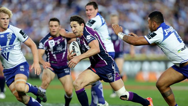 Slater combined with Cooper Cronk to score one of the great grand final tries. Picture: Gregg Porteous