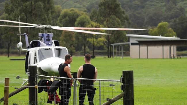 Police and SES on Cut Hill rd Cobbitty were a body has been found in a remote location divers are going by chopper to the scene. Picture: John Grainger