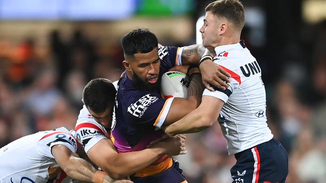 Payne Haas and the Broncos will face the Roosters in Las Vegas. Picture: Getty Images