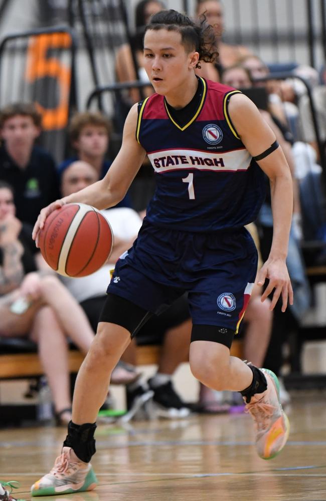 State High guard Xavier Chio in the CBSQ grand final. Picture: Highflyer Images/Basketball Qld