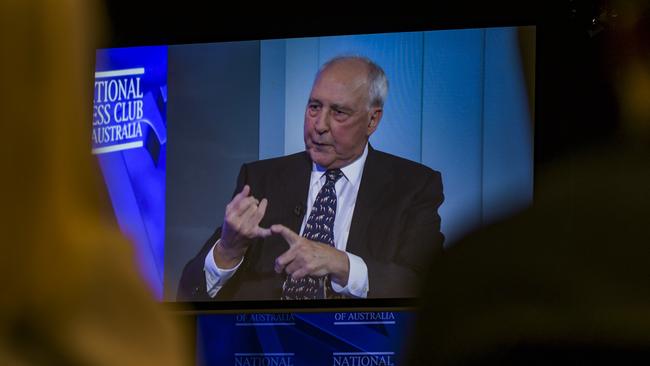 Paul Keating addresses the National Press Club from Sydney in Canberra. Picture: NCA NewsWire / Martin Ollman