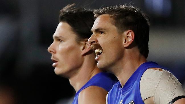 MELBOURNE, AUSTRALIA - SEPTEMBER 16: Eric Hipwood and Joe Daniher of the Lions are seen during the 2022 AFL First Preliminary Final match between the Geelong Cats and the Brisbane Lions at the Melbourne Cricket Ground on September 16, 2022 in Melbourne, Australia. (Photo by Dylan Burns/AFL Photos via Getty Images)