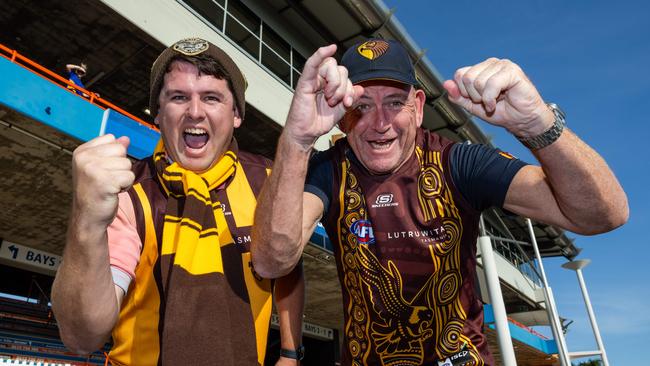 Matt Nicol and Keith Nicol at the Gold Coast Suns v Hawthorn AFL match at TIO Stadium. Picture: Pema Tamang Pakhrin