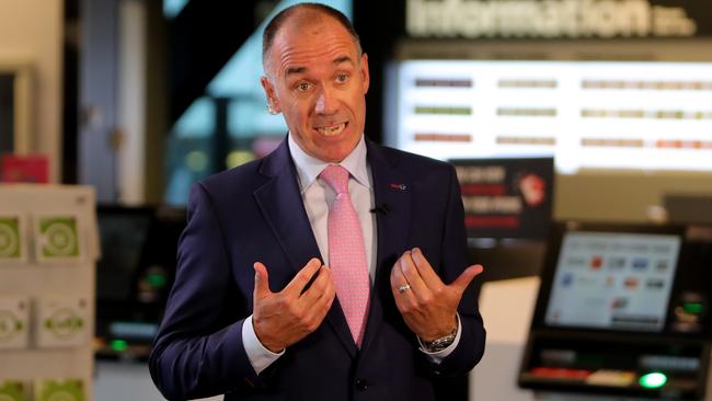 NAB chief Andrew Thorburn speaks during an emergency board meeting in Melbourne. Picture: Stuart McEvoy/The Australian